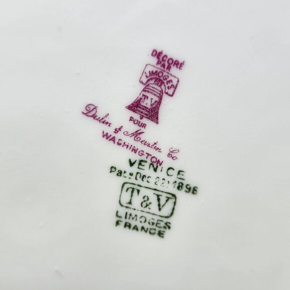 T & V Limoges Daisy Chain 2 Handled Venice Cake Plate 11" Heavy Gold Trim France - Picture 3 of 11